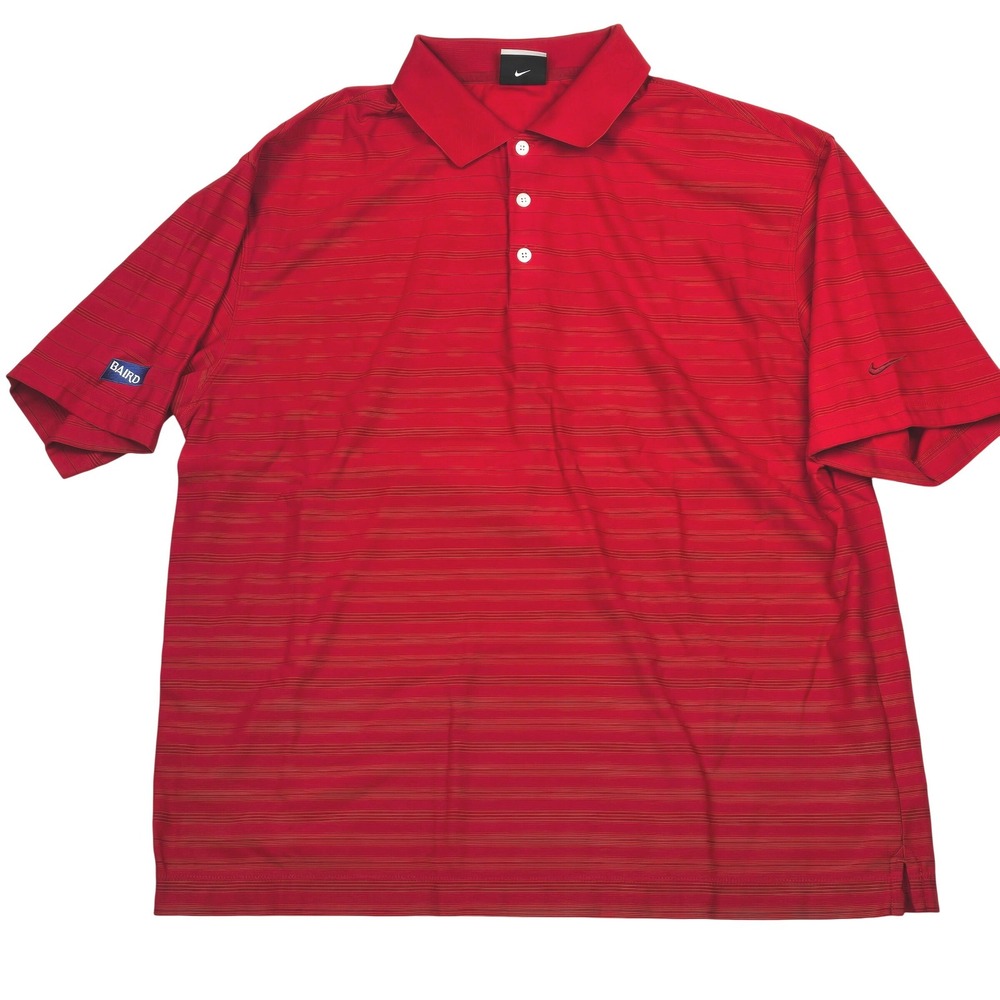 Nike Golf Fit Dry Polo Shirt Mens Large Red Striped Short Sleeve Baird Logo